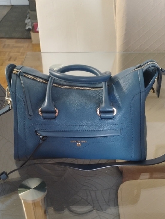 Michael Kors Handbags - Michael Kors Teal-Blue Pebbled Leather Satchel with Detachable Strap